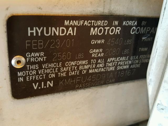 KMHFU45D91A118167 - 2001 HYUNDAI XG 300 WHITE photo 10