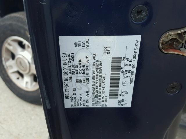 1FMZU67K44UB72810 - 2004 FORD EXPLORER S BLUE photo 10