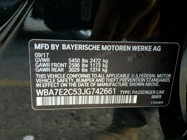 WBA7E2C53JG742661 - 2018 BMW 740 I BLACK photo 10