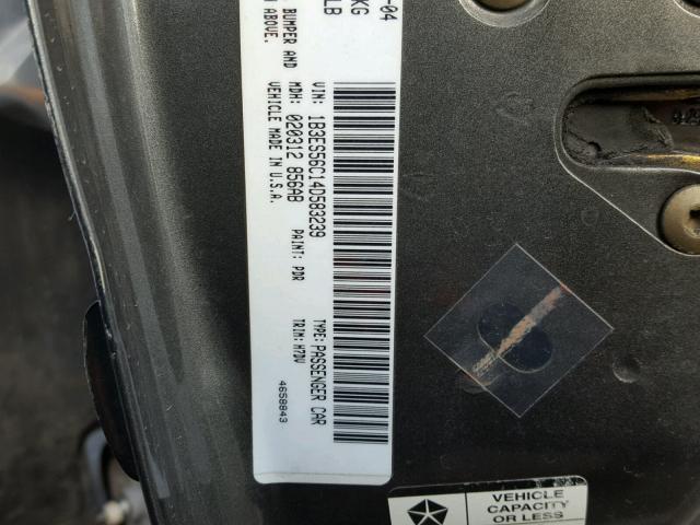 1B3ES56C14D583239 - 2004 DODGE NEON SXT GRAY photo 10