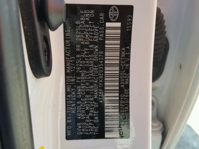 4T1BF1FK9EU354276 - 2014 TOYOTA CAMRY L WHITE photo 10