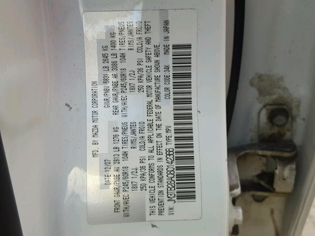 JM3TB28A080142366 - 2008 MAZDA CX-9 WHITE photo 10