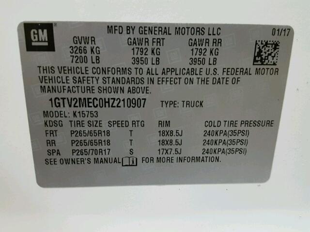 1GTV2MEC0HZ210907 - 2017 GMC SIERRA K15 WHITE photo 10