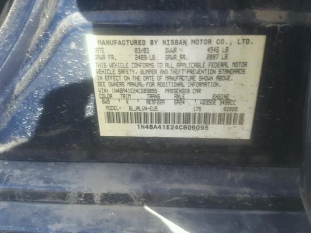 1N4BA41E24C809095 - 2004 NISSAN MAXIMA SE BLUE photo 10