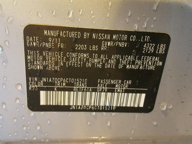 JN1AZ0CP6CT015210 - 2012 NISSAN LEAF SV SILVER photo 10