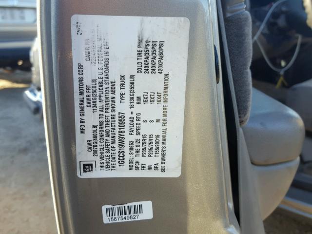 1GCCS19W9Y8109557 - 2000 CHEVROLET S TRUCK S1 GRAY photo 10