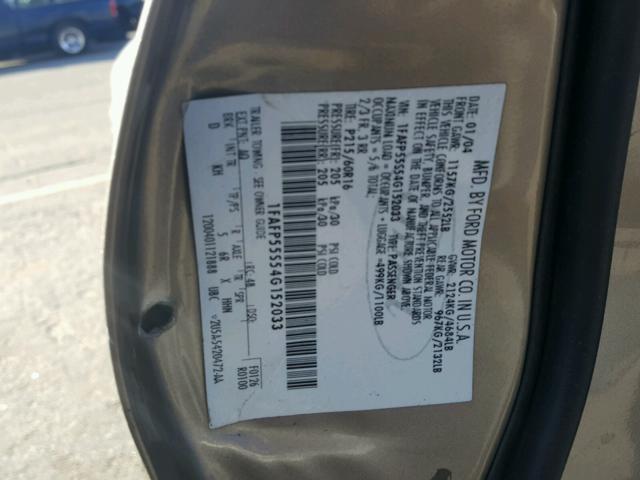 1FAFP55S54G152033 - 2004 FORD TAURUS SES TAN photo 10