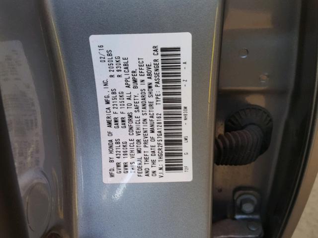 1HGCR2F57GA128162 - 2016 HONDA ACCORD SPO SILVER photo 10