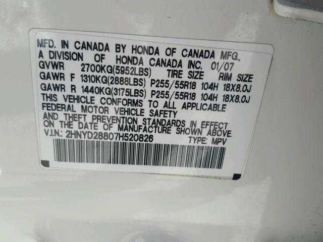 2HNYD28807H520826 - 2007 ACURA MDX SPORT CREAM photo 10