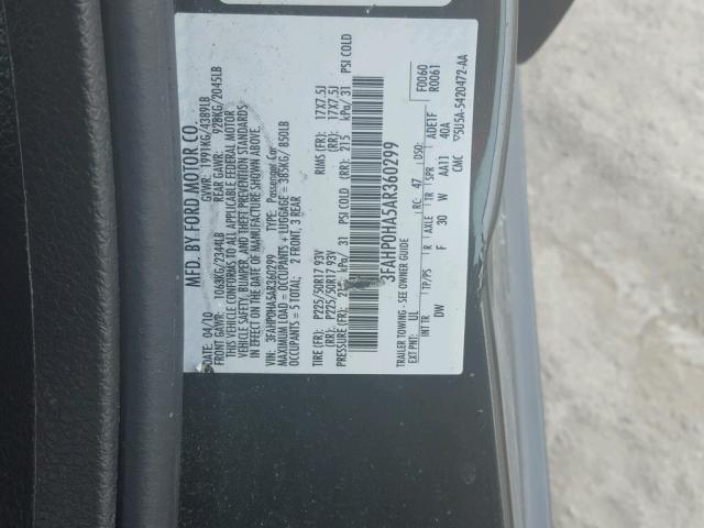 3FAHP0HA5AR360299 - 2010 FORD FUSION SE GREEN photo 10