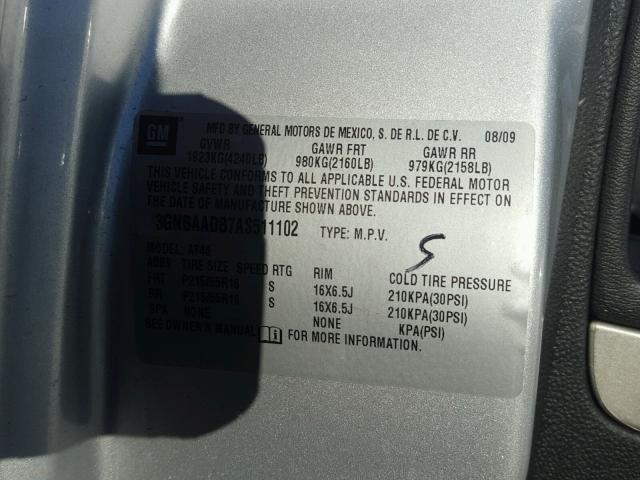 3GNBAADB7AS511102 - 2010 CHEVROLET HHR LS SILVER photo 10