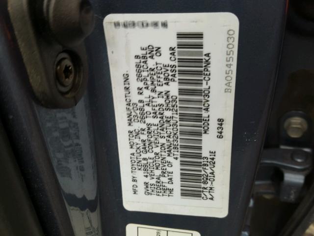 4T1BE32K03U712530 - 2003 TOYOTA CAMRY LE BLUE photo 10