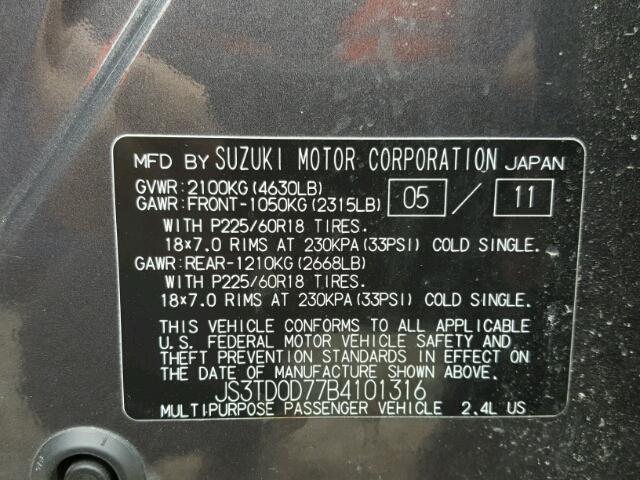 JS3TD0D77B4101316 - 2011 SUZUKI GRAND VITA BLACK photo 10