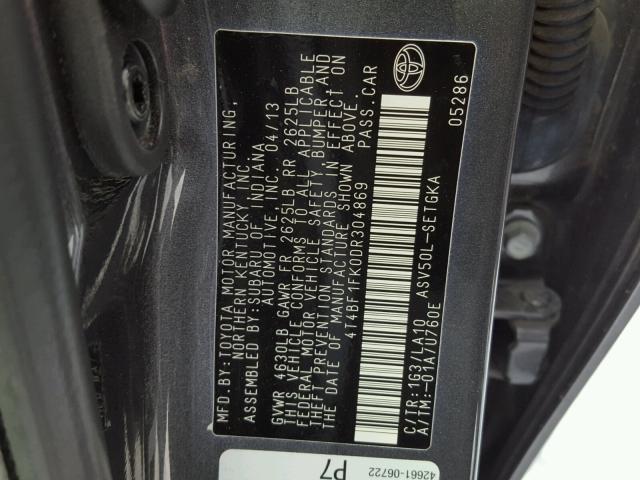 4T4BF1FK0DR304869 - 2013 TOYOTA CAMRY L GRAY photo 10