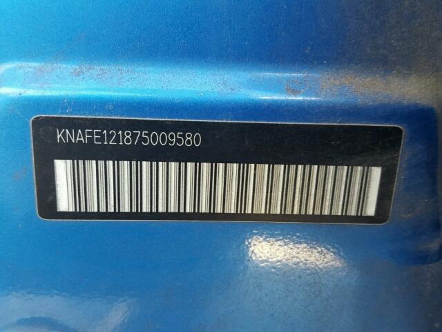 KNAFE121875009580 - 2007 KIA SPECTRA EX BLUE photo 10