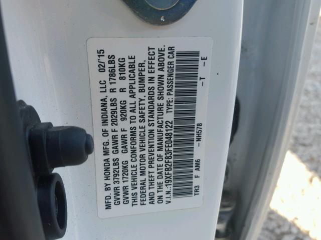 19XFB2F83FE048122 - 2015 HONDA CIVIC EX Ağ foto 10