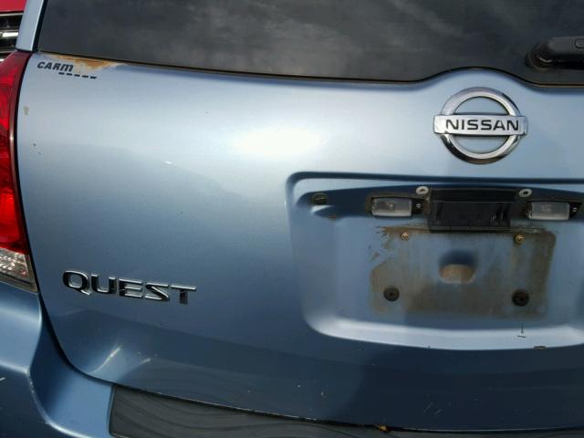 5N1BV28U14N313415 - 2004 NISSAN QUEST S BLUE photo 9