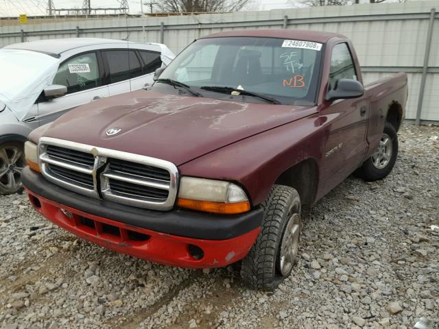 1B7GG26X11S128876 - 2001 DODGE DAKOTA BURGUNDY photo 2