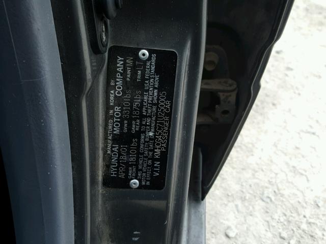 KMHCG45C71U250005 - 2001 HYUNDAI ACCENT GL GRAY photo 10