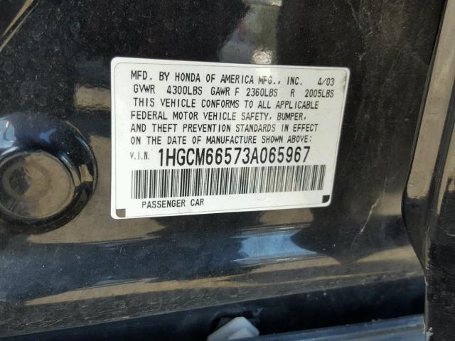 1HGCM66573A065967 - 2003 HONDA ACCORD EX BLACK photo 10