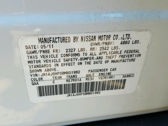 JN1AJ0HP0BM801982 - 2011 INFINITI EX35 BASE WHITE photo 10