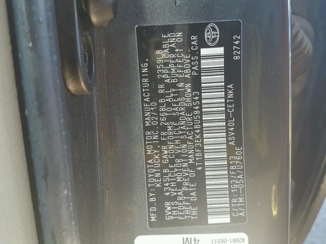 4T1BF3EK4BU584543 - 2011 TOYOTA CAMRY BASE GRAY photo 10