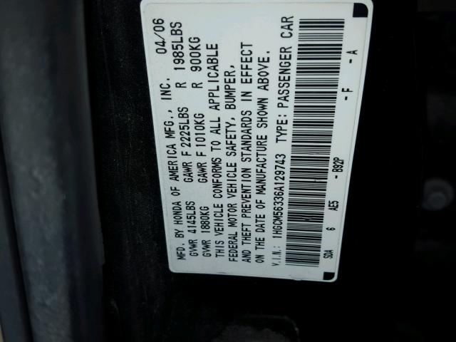 1HGCM56336A129743 - 2006 HONDA ACCORD SE BLACK photo 10