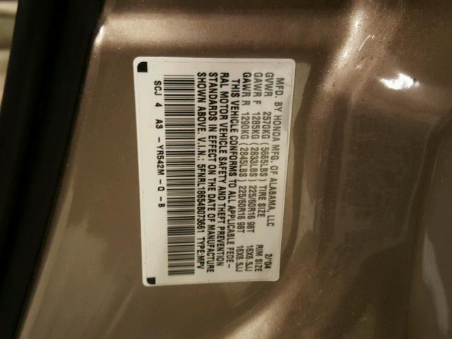 5FNRL18654B073661 - 2004 HONDA ODYSSEY EX GRAY photo 10