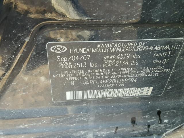 5NPEU46F28H368594 - 2008 HYUNDAI SONATA SE BLACK photo 10