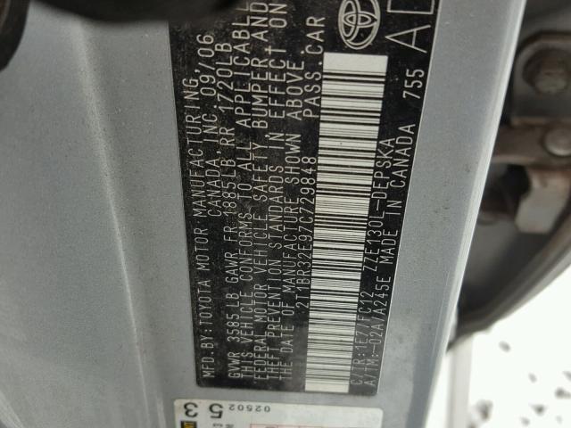 2T1BR32E97C729848 - 2007 TOYOTA COROLLA CE SILVER photo 10