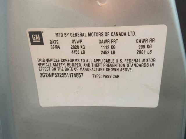 2G2WP522551174857 - 2005 PONTIAC GRAND PRIX SILVER photo 10