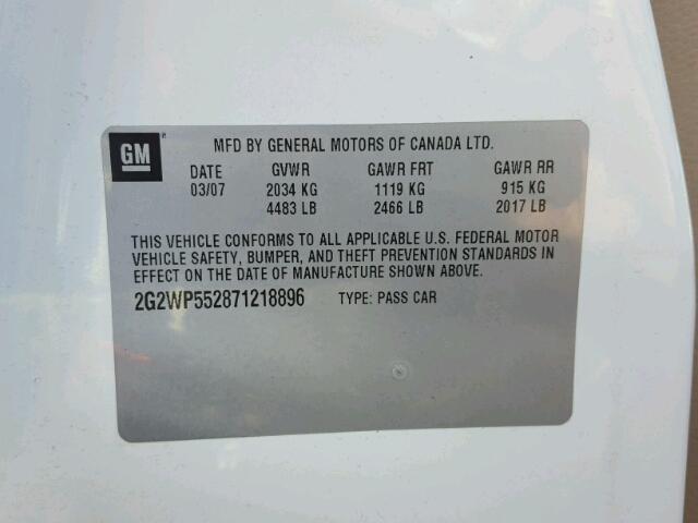 2G2WP552871218896 - 2007 PONTIAC GRAND PRIX WHITE photo 10