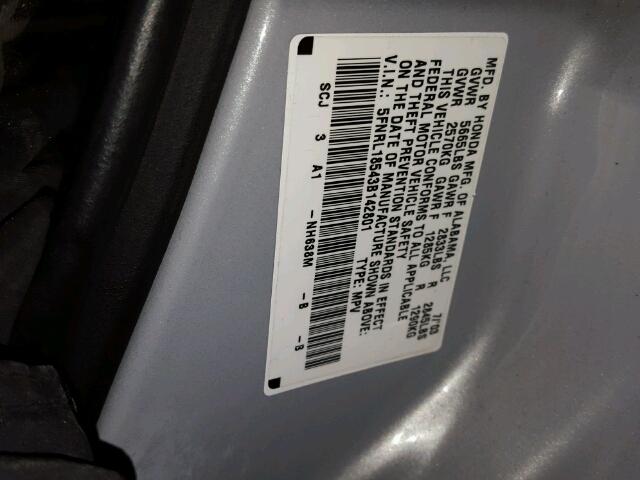 5FNRL18543B142801 - 2003 HONDA ODYSSEY LX GRAY photo 10