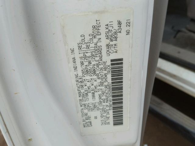 5TBBT48132S288657 - 2002 TOYOTA TUNDRA ACC WHITE photo 10