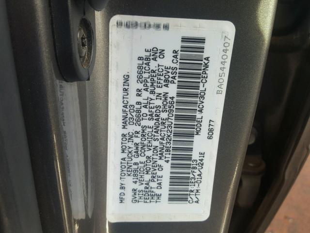 4T1BE32K23U709564 - 2003 TOYOTA CAMRY LE GRAY photo 10