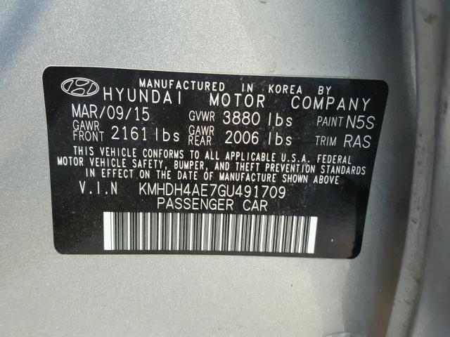 KMHDH4AE7GU491709 - 2016 HYUNDAI ELANTRA SE GRAY photo 10