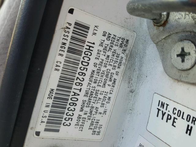 1HGCD5626TA063353 - 1996 HONDA ACCORD DX WHITE photo 10