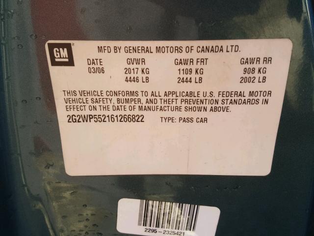 2G2WP552161266822 - 2006 PONTIAC GRAND PRIX BLUE photo 10