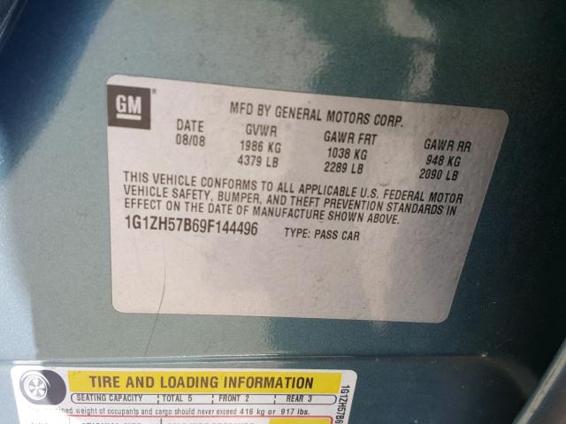 1G1ZH57B69F144496 - 2009 CHEVROLET MALIBU 1LT 绿色 照片 10