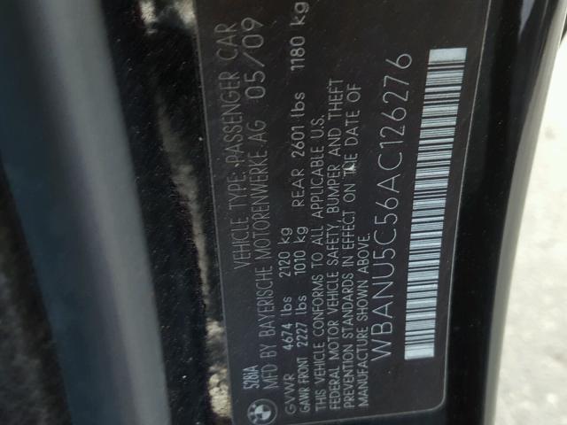 WBANU5C56AC126276 - 2010 BMW 528 I BLACK photo 10