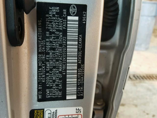 4T1BE32K05U075822 - 2005 TOYOTA CAMRY LE SILVER photo 10