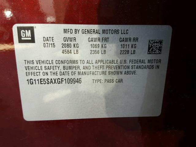 1G11E5SAXGF109946 - 2016 CHEVROLET MALIBU LIM MAROON photo 10