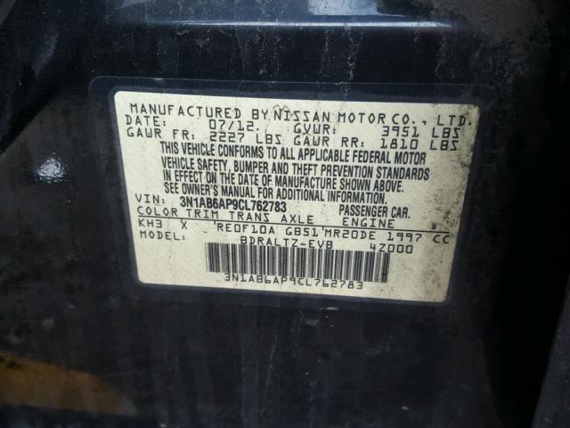 3N1AB6AP9CL762783 - 2012 NISSAN SENTRA 2.0 BLACK photo 10