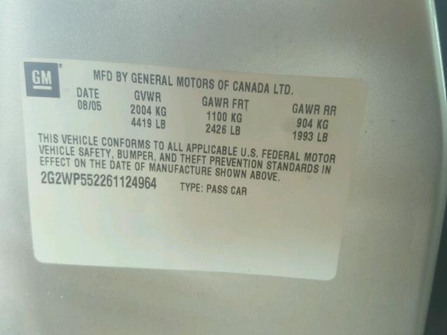 2G2WP552261124964 - 2006 PONTIAC GRAND PRIX Gümüş foto 10