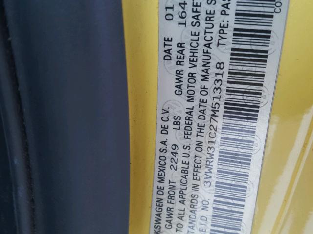 3VWRW31C27M513318 - 2007 VOLKSWAGEN NEW BEETLE 黄色 照片 10