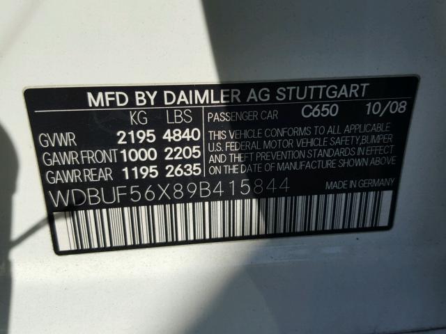 WDBUF56X89B415844 - 2009 MERCEDES-BENZ E 350 WHITE photo 10