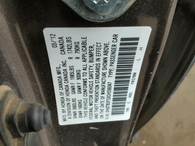 2HGFB2F53CH556047 - 2012 HONDA CIVIC LX GRAY photo 10