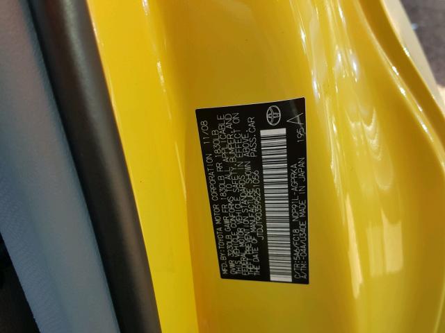 JTDJT903595251056 - 2009 TOYOTA YARIS YELLOW photo 10