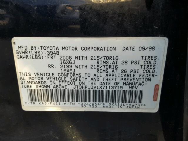 JT3HP10V1X7113719 - 1999 TOYOTA RAV4 BLACK photo 10