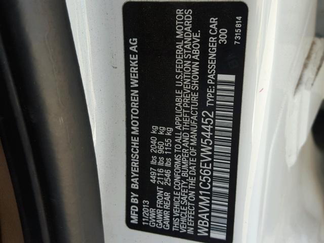 WBAVM1C56EVW54452 - 2014 BMW X1 SDRIVE2 WHITE photo 10